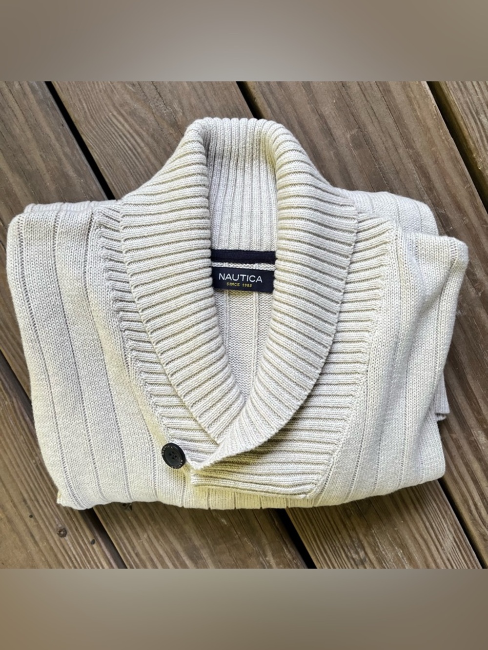 Men’s L Nautica shawl pullover ribbed sweater.  100% cotton. EUC